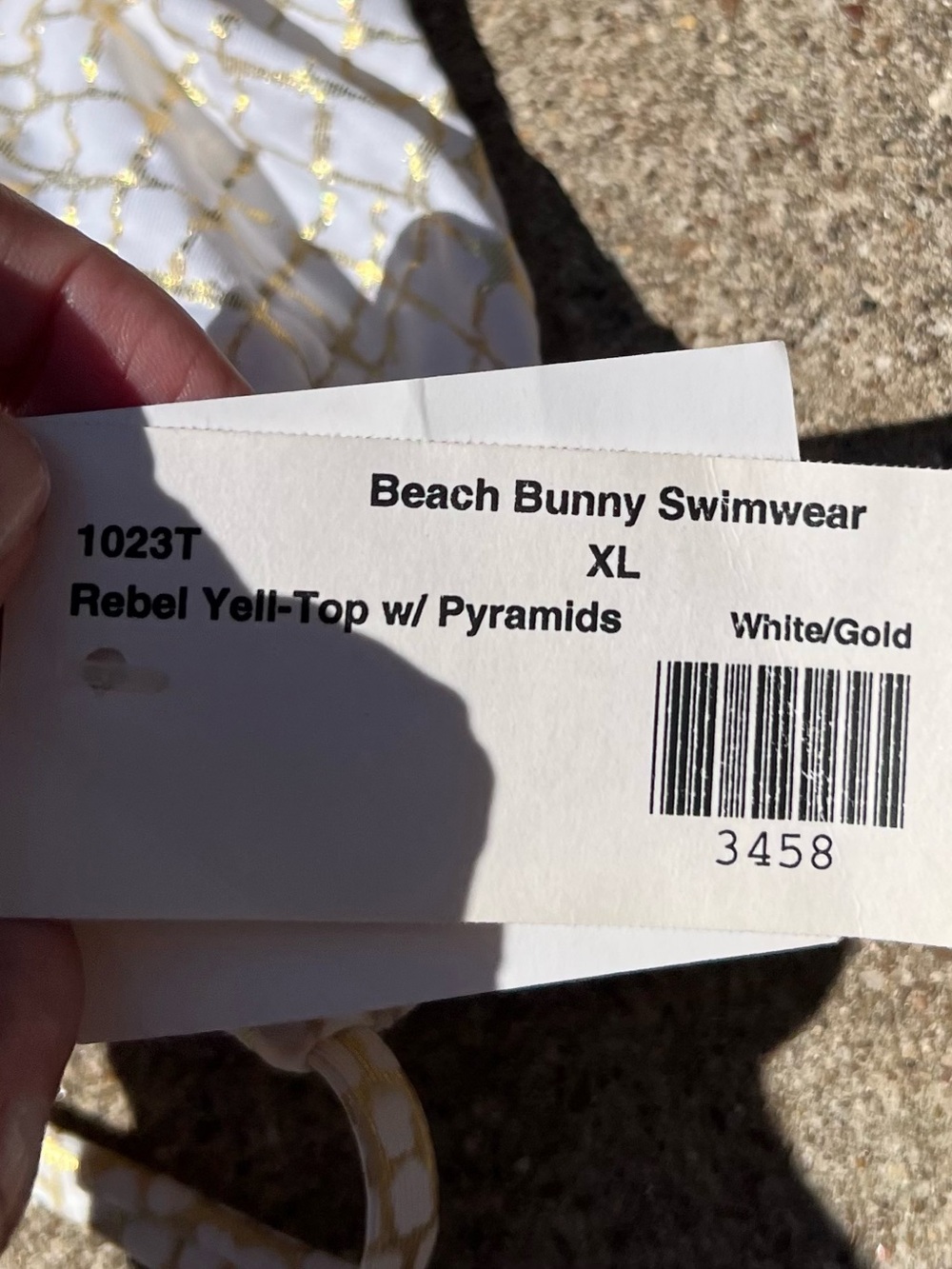đź‘—Beach Bunny Rebel Yell White & Gold Lattice Triangle Bikini Top - Picture 6 of 8
